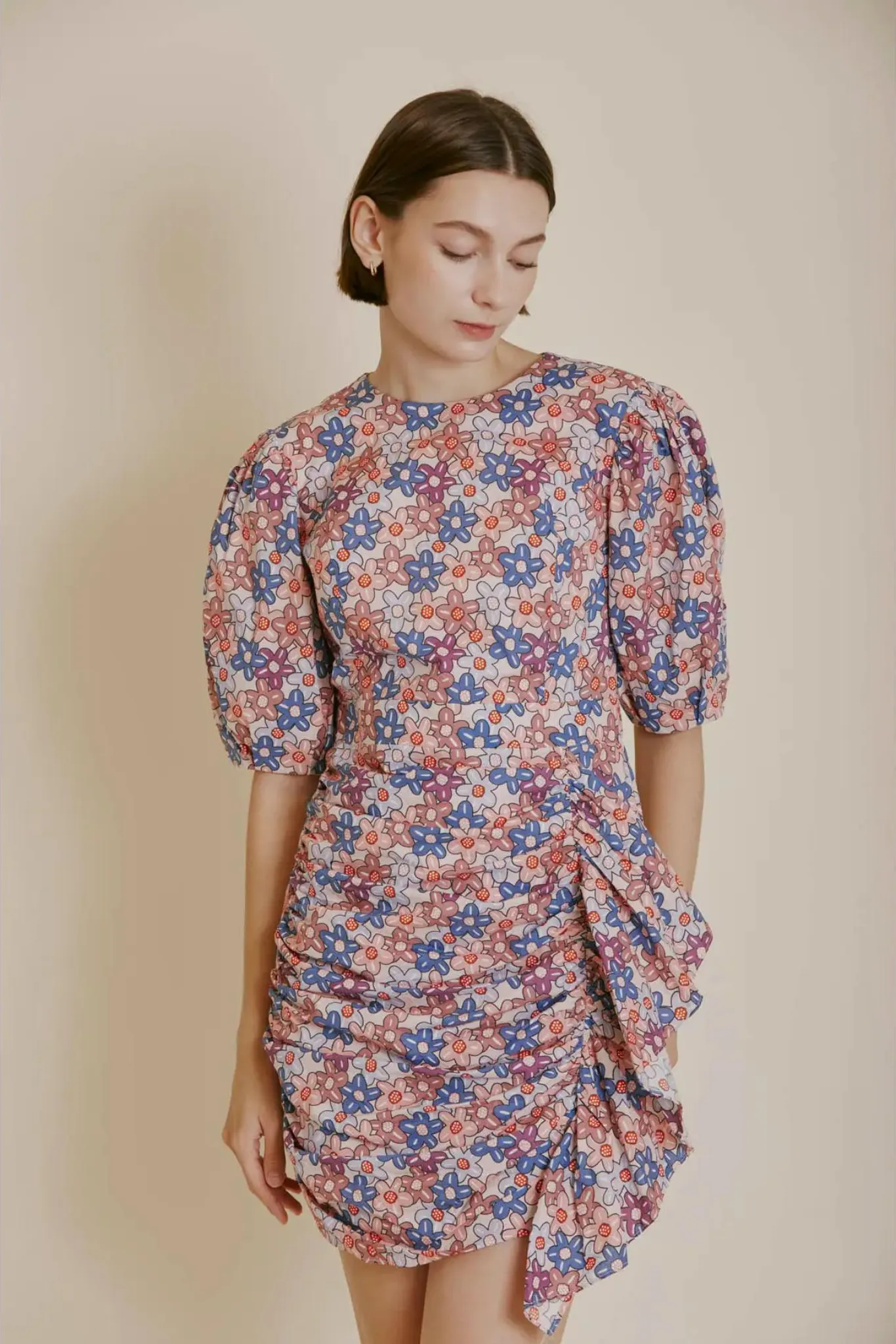 Flower Fields Puff Sleeve Floral Dress
