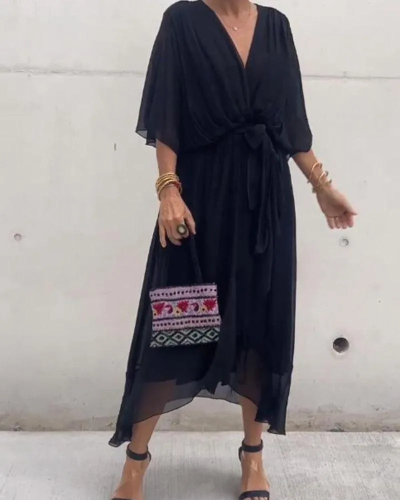 Flowy Belleza™ | Women's Crossed Midi Dress | Lightweight Fabric, Adjustable Straps & Flattering Silhouette