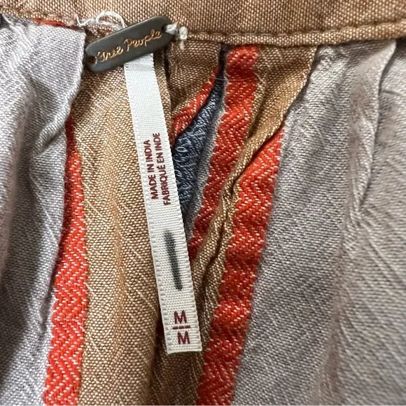 FREE PEOPLE Button Front Midi Skirt Striped Bohemian Full A-Line Size Medium