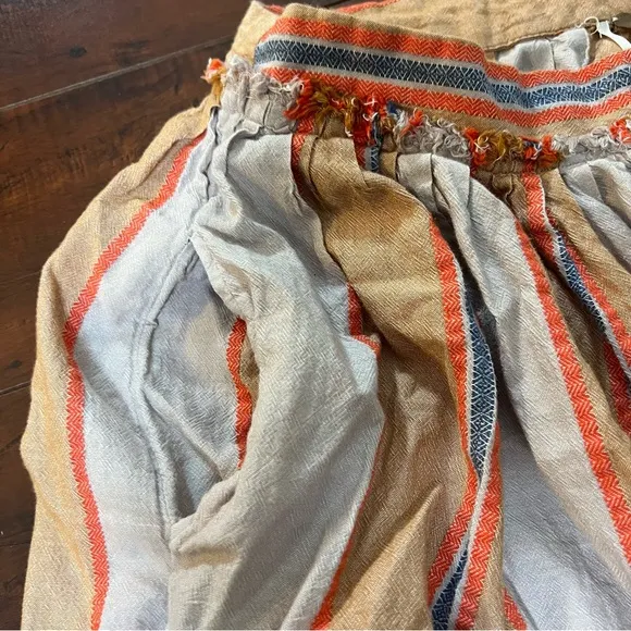 FREE PEOPLE Button Front Midi Skirt Striped Bohemian Full A-Line Size Medium