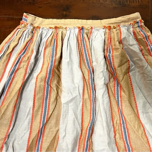 FREE PEOPLE Button Front Midi Skirt Striped Bohemian Full A-Line Size Medium