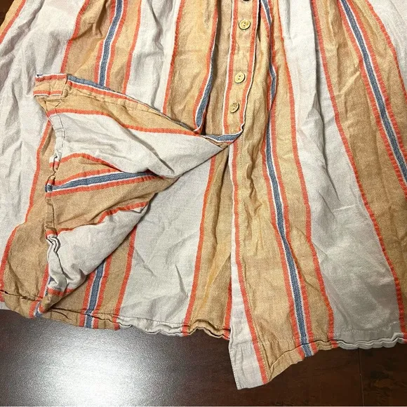 FREE PEOPLE Button Front Midi Skirt Striped Bohemian Full A-Line Size Medium