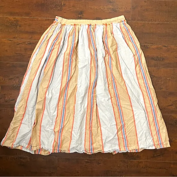 FREE PEOPLE Button Front Midi Skirt Striped Bohemian Full A-Line Size Medium