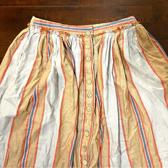 FREE PEOPLE Button Front Midi Skirt Striped Bohemian Full A-Line Size Medium