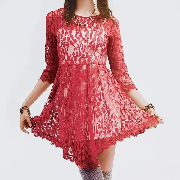 Free People Floral Mesh Lace Dress Size 6