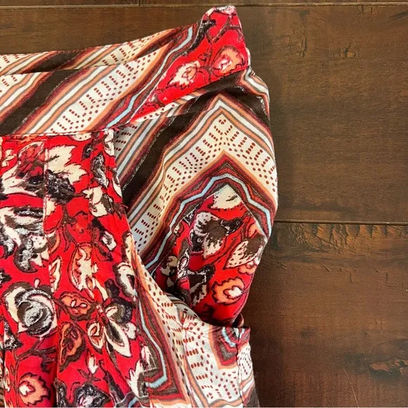 FREE PEOPLE Paradise Midi Handkerchief Skirt Pimento Combo Boho Bohemian Size 10
