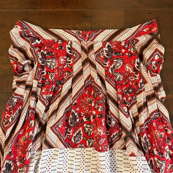 FREE PEOPLE Paradise Midi Handkerchief Skirt Pimento Combo Boho Bohemian Size 10