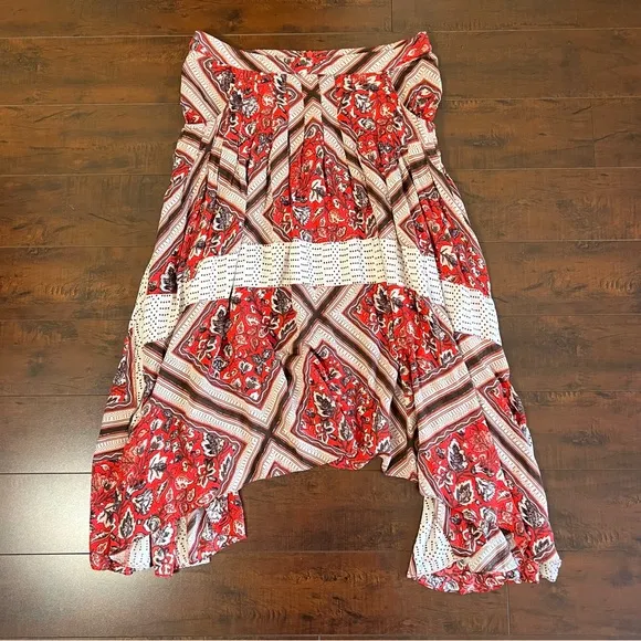 FREE PEOPLE Paradise Midi Handkerchief Skirt Pimento Combo Boho Bohemian Size 10