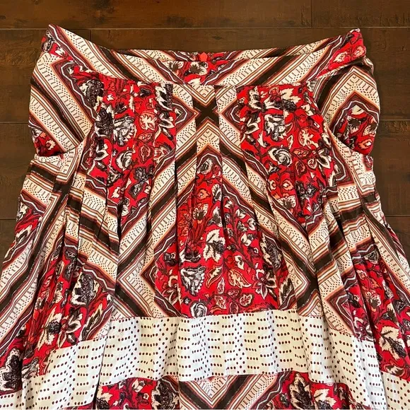 FREE PEOPLE Paradise Midi Handkerchief Skirt Pimento Combo Boho Bohemian Size 10