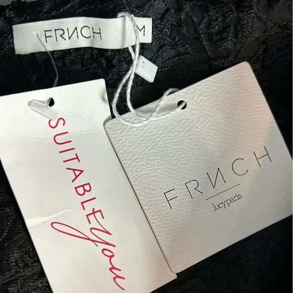FRNCH Lucy Paris Black Embroidered Pleated Mini Skirt NWT Size Medium