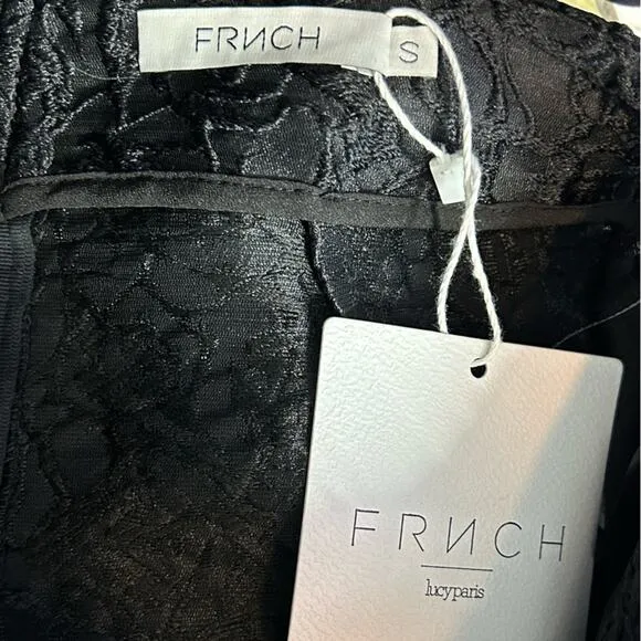 FRNCH Lucy Paris Black Embroidered Pleated Mini Skirt NWT Size Medium