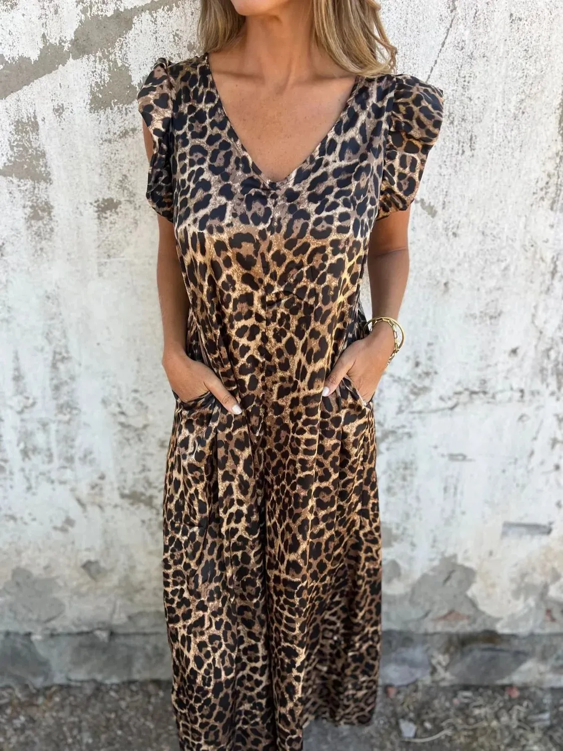 Full Size V-Neck Cap Sleeve Wide Leg Jumpsuit Plus Size