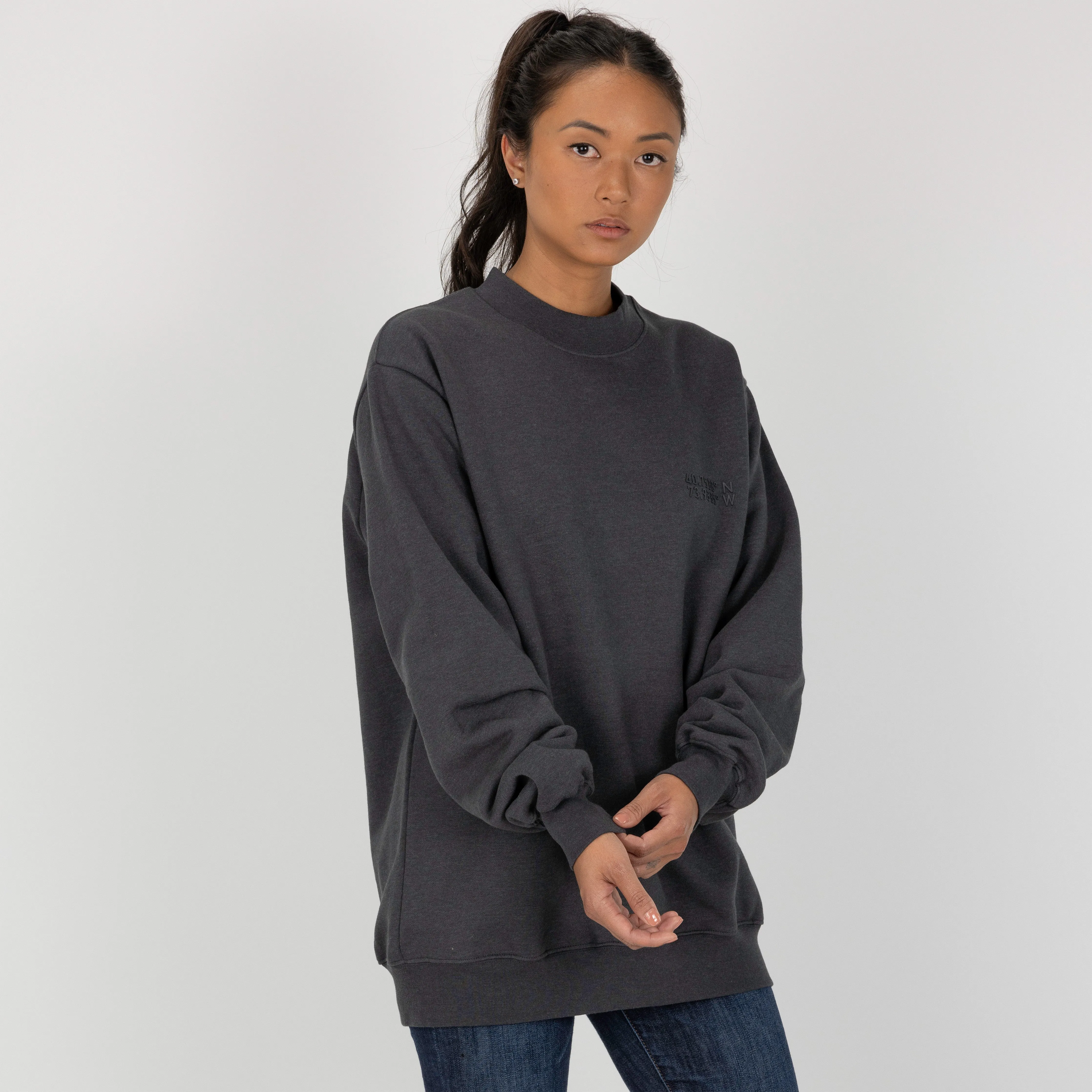 Gender Neutral Oversized Fleece Crew Sweatshirt - Woodland Grey