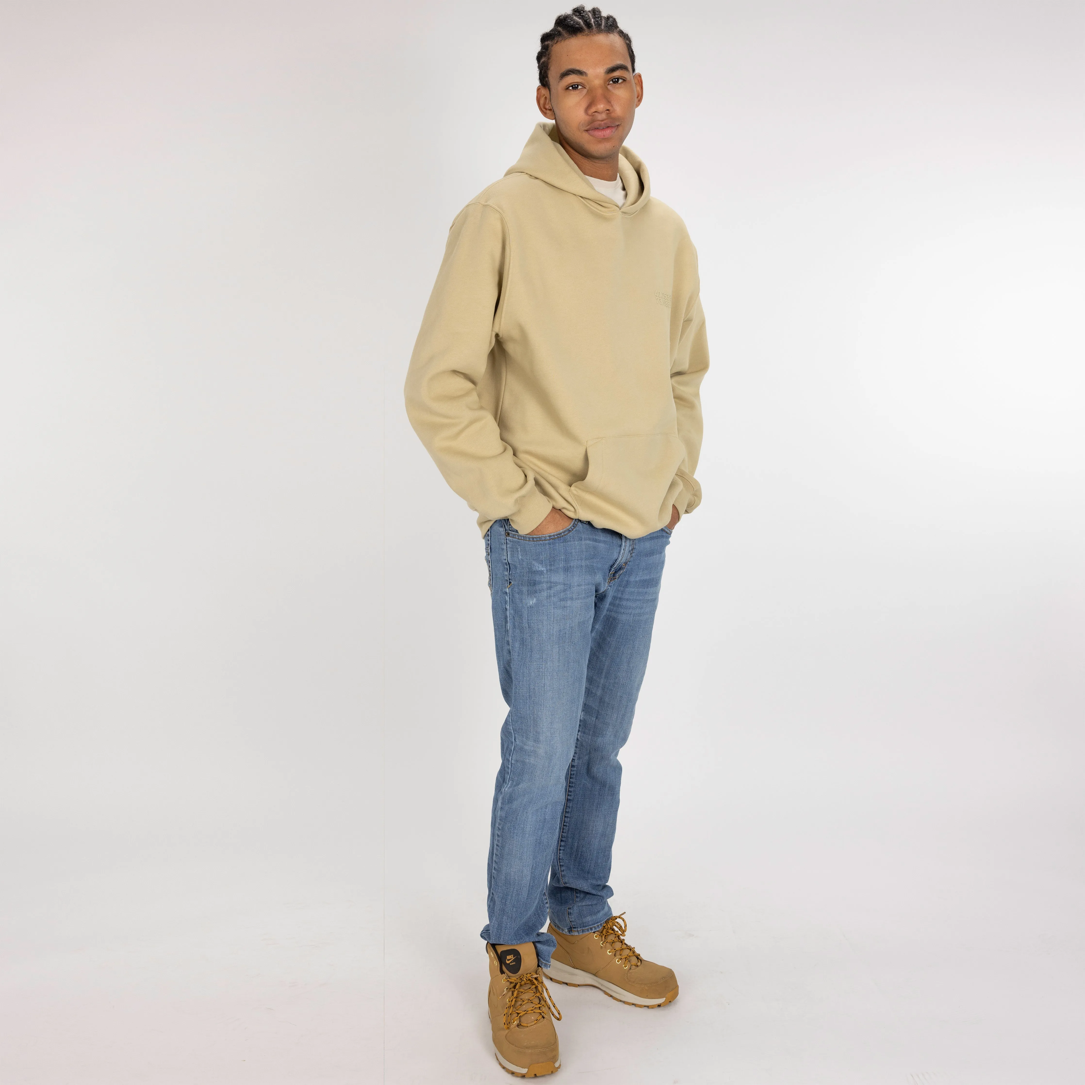 Gender Neutral Oversized Fleece Hoodie - Pale Khaki