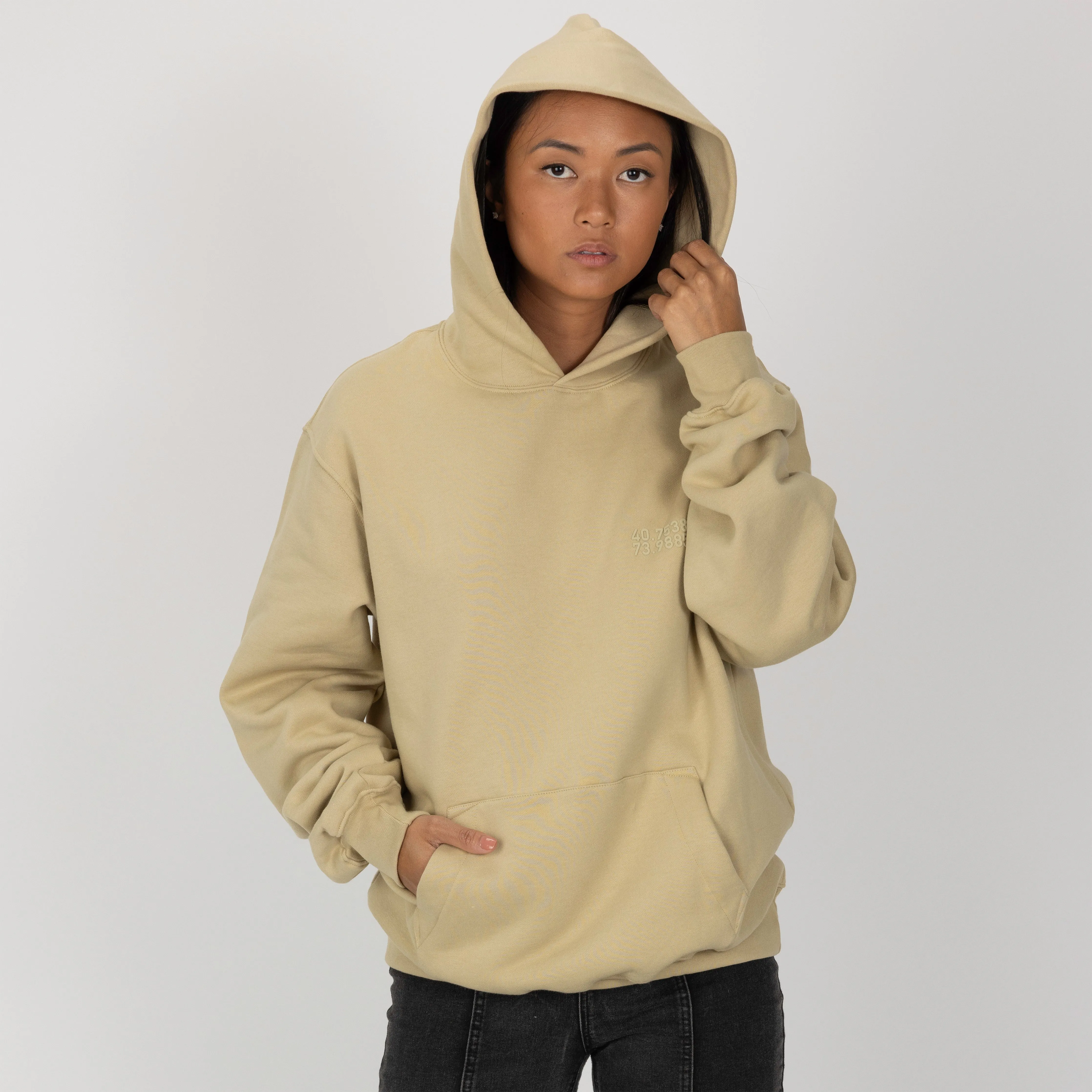 Gender Neutral Oversized Fleece Hoodie - Pale Khaki