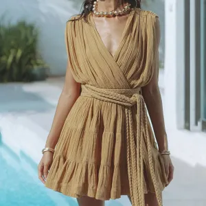Glimpse of Happiness Linen Blend Draped Braids Belt Cover Up Mini Dress