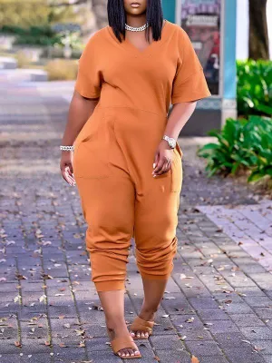 Gorgeousladie Plus Size Solid V-Neck Jumpsuit