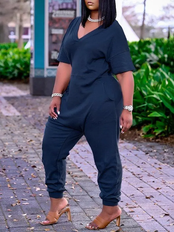 Gorgeousladie Plus Size Solid V-Neck Jumpsuit
