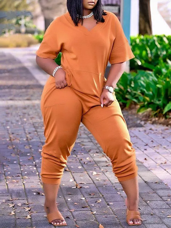Gorgeousladie Plus Size Solid V-Neck Jumpsuit