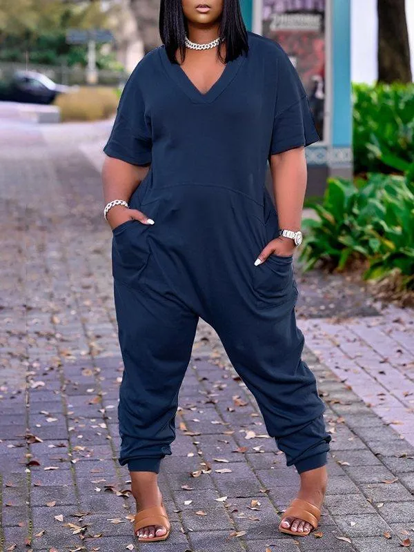 Gorgeousladie Plus Size Solid V-Neck Jumpsuit