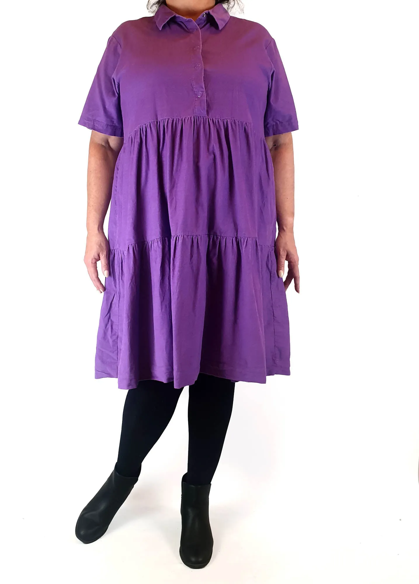 Gorman purple cord tiered shirt style dress size 16