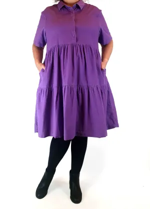 Gorman purple cord tiered shirt style dress size 16