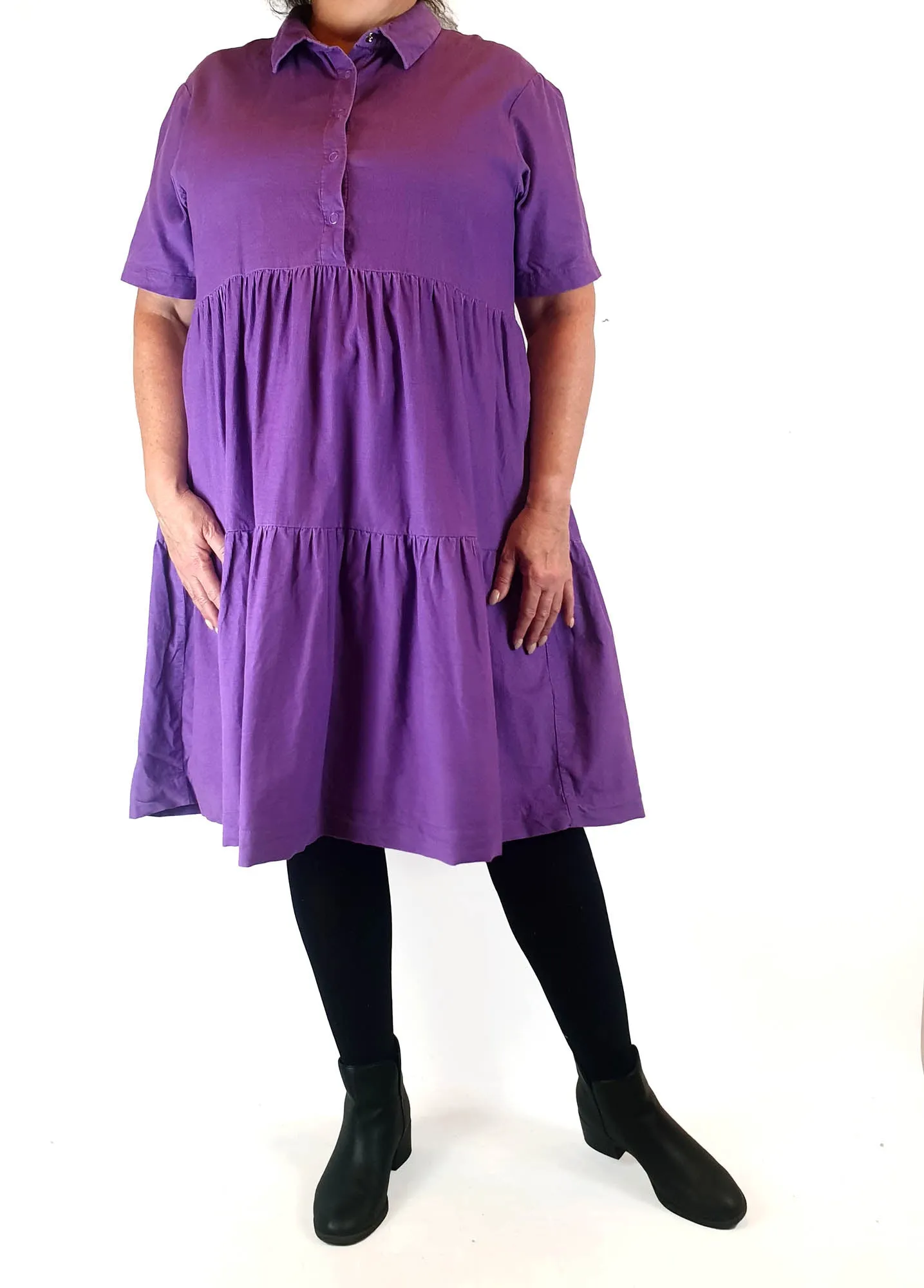 Gorman purple cord tiered shirt style dress size 16