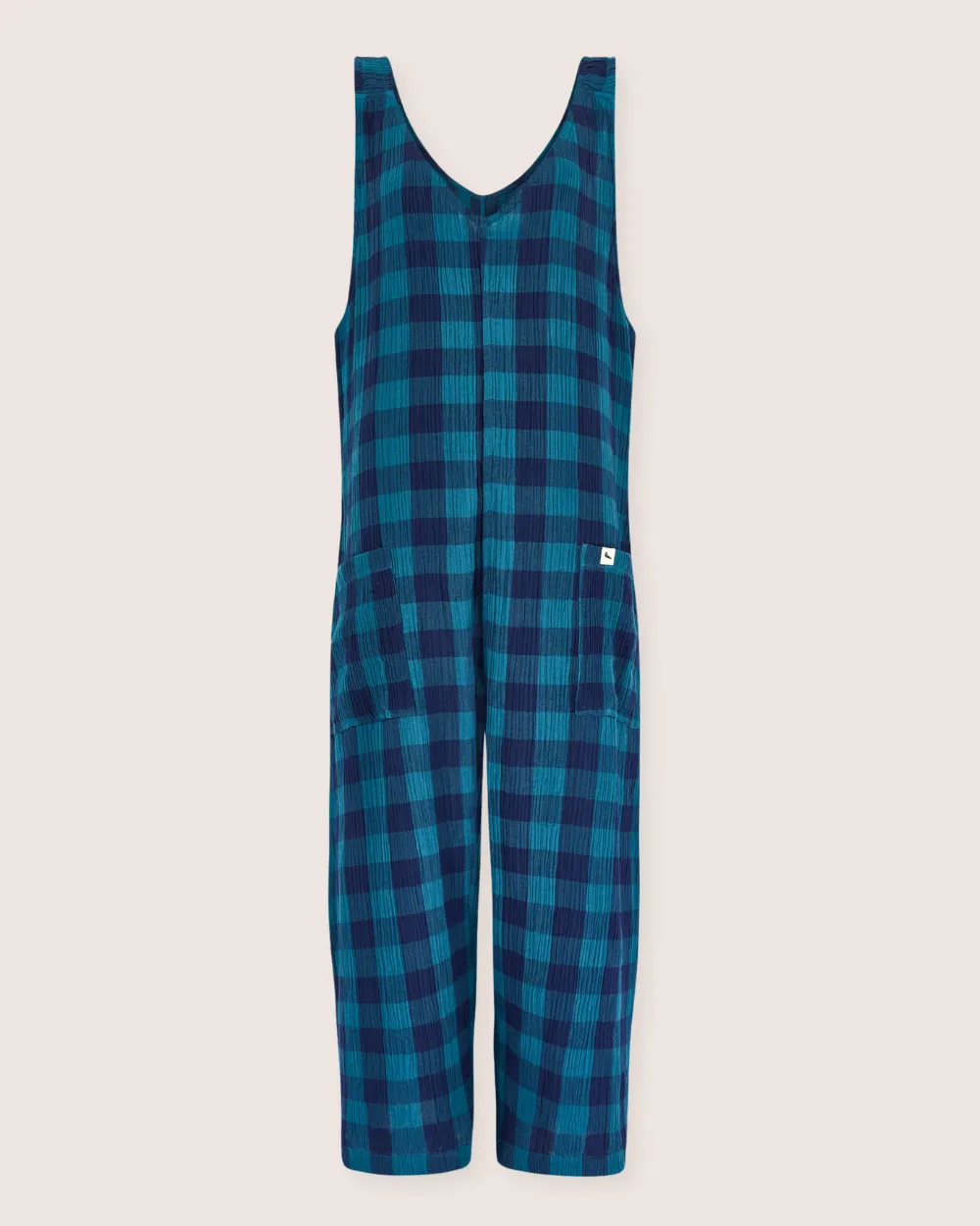 Grace Navy Check Print Reversible Wide Leg Jumpsuit