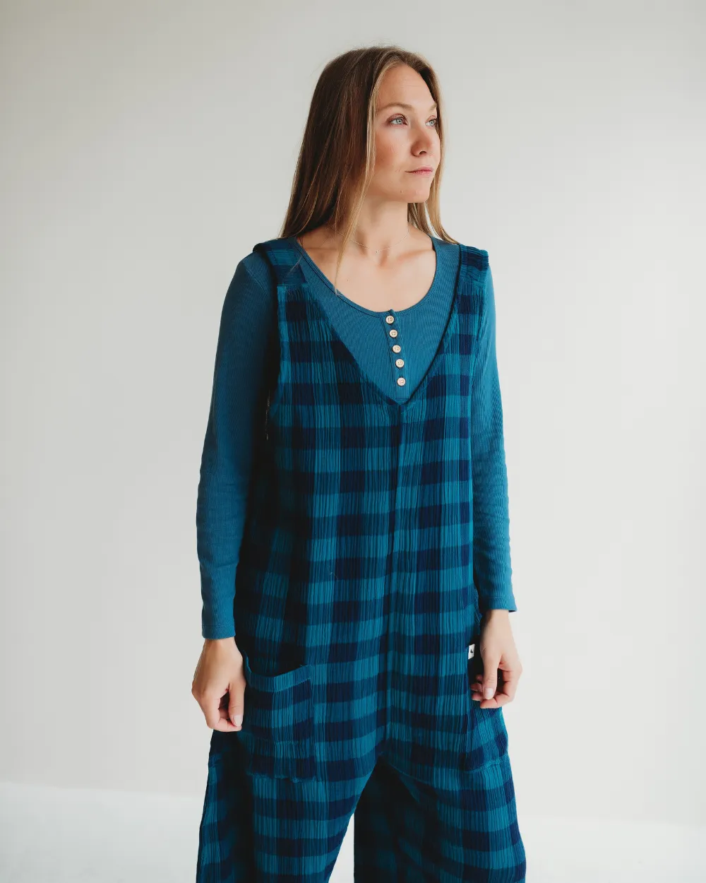 Grace Navy Check Print Reversible Wide Leg Jumpsuit