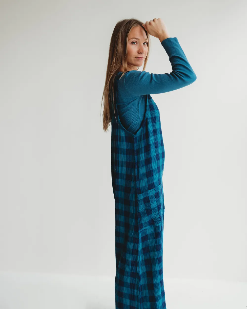 Grace Navy Check Print Reversible Wide Leg Jumpsuit