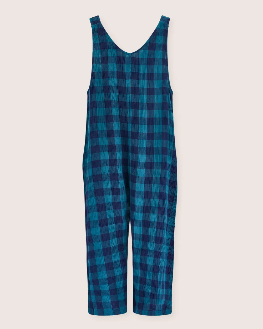 Grace Navy Check Print Reversible Wide Leg Jumpsuit