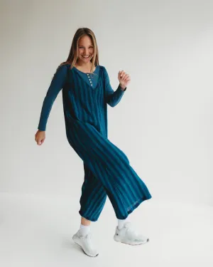 Grace Navy Check Print Reversible Wide Leg Jumpsuit