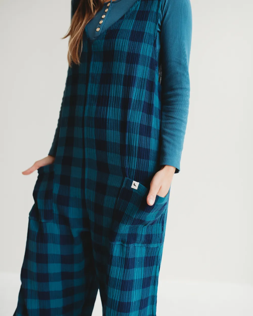 Grace Navy Check Print Reversible Wide Leg Jumpsuit