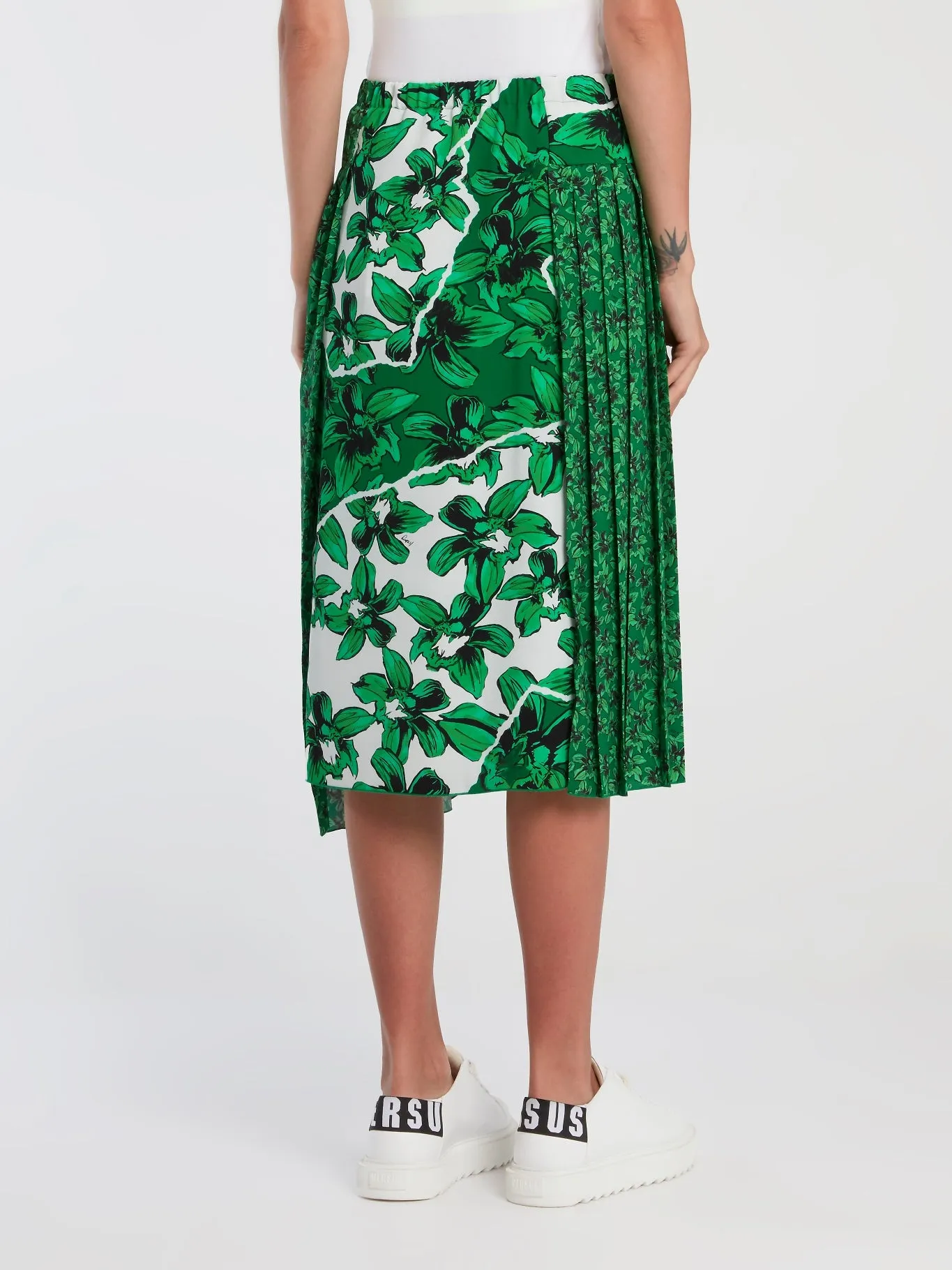 Green Floral Pleated Midi Skirt