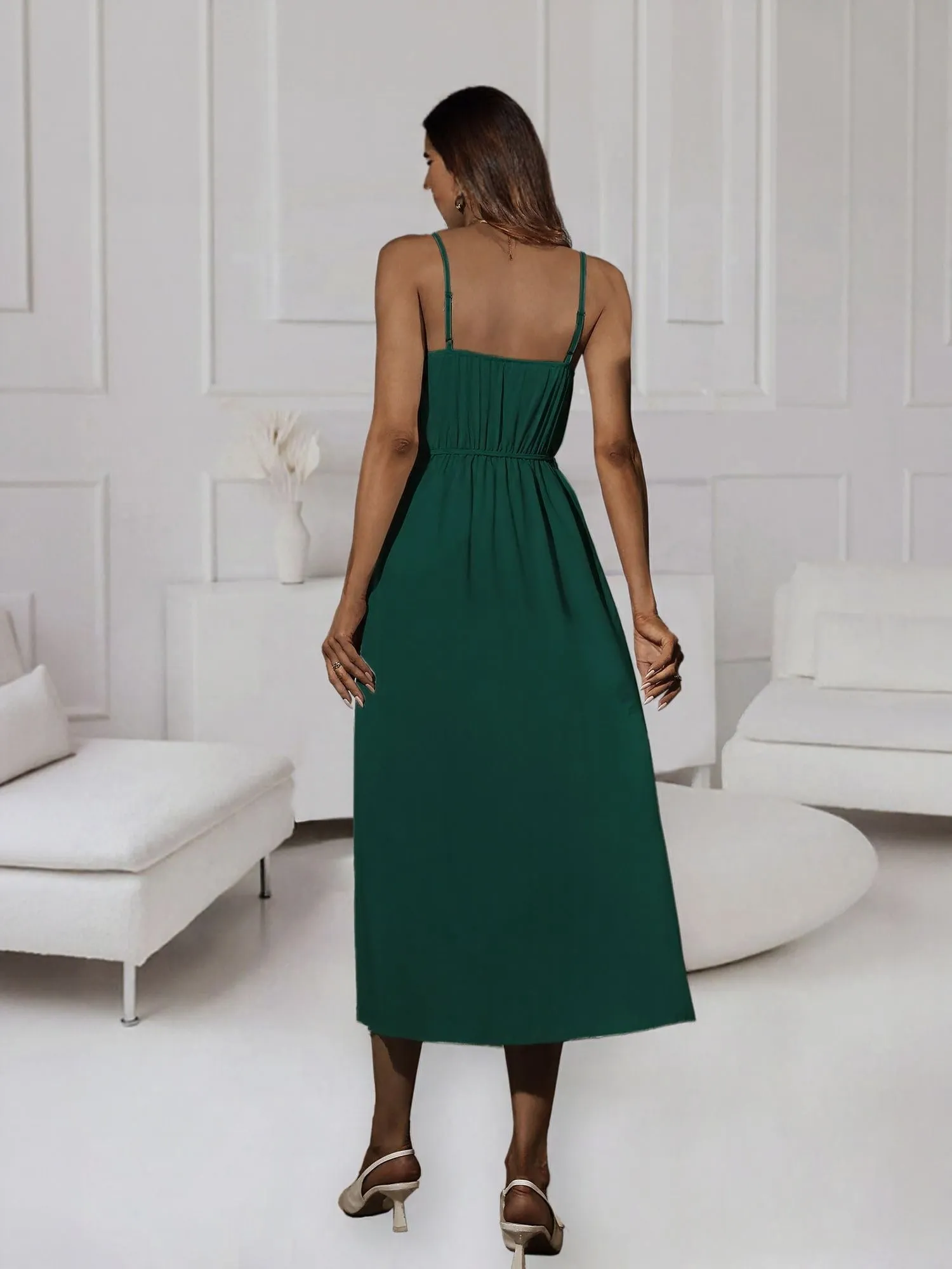 Green High Slit Wrap Maxi Dress