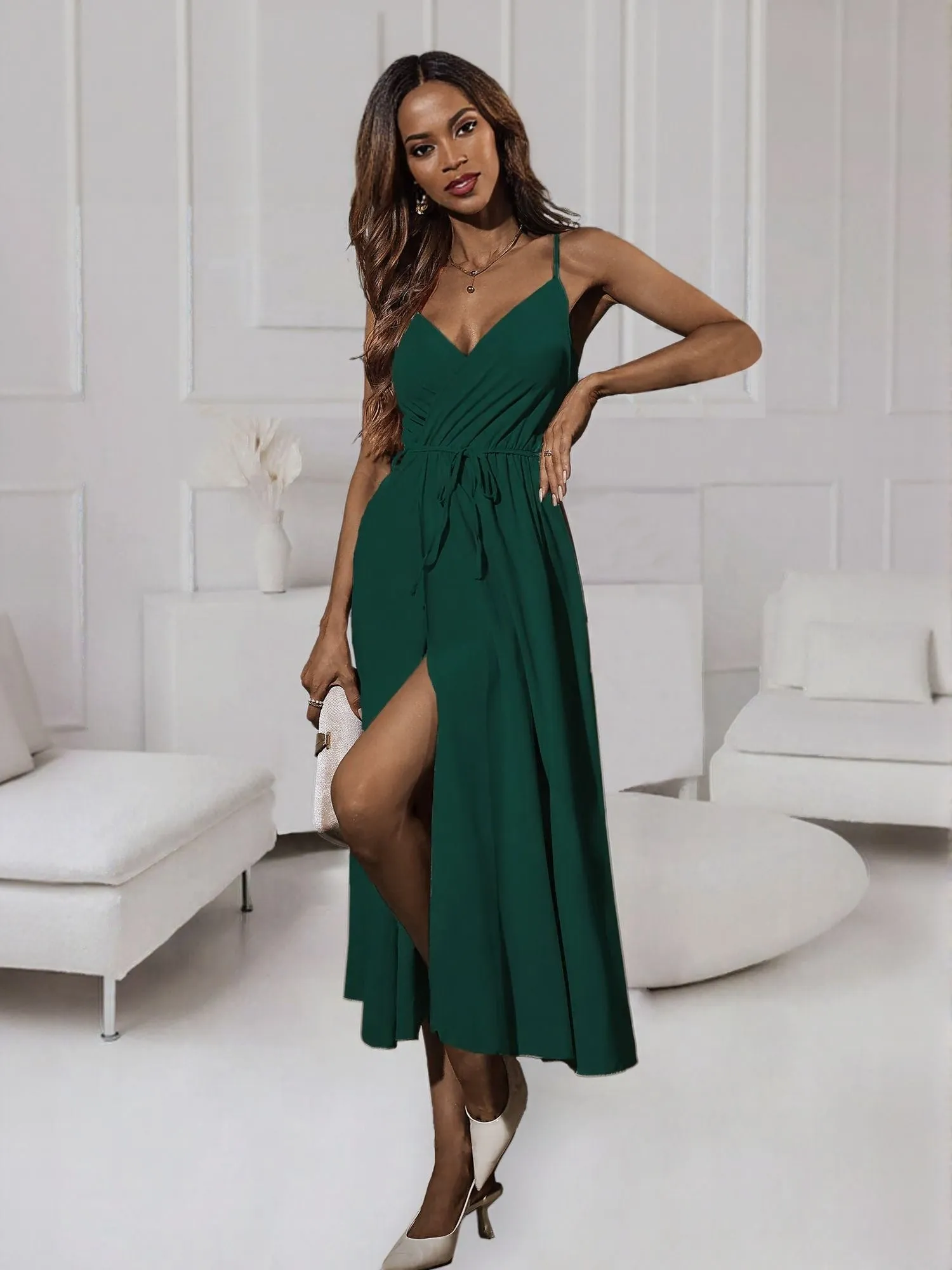 Green High Slit Wrap Maxi Dress