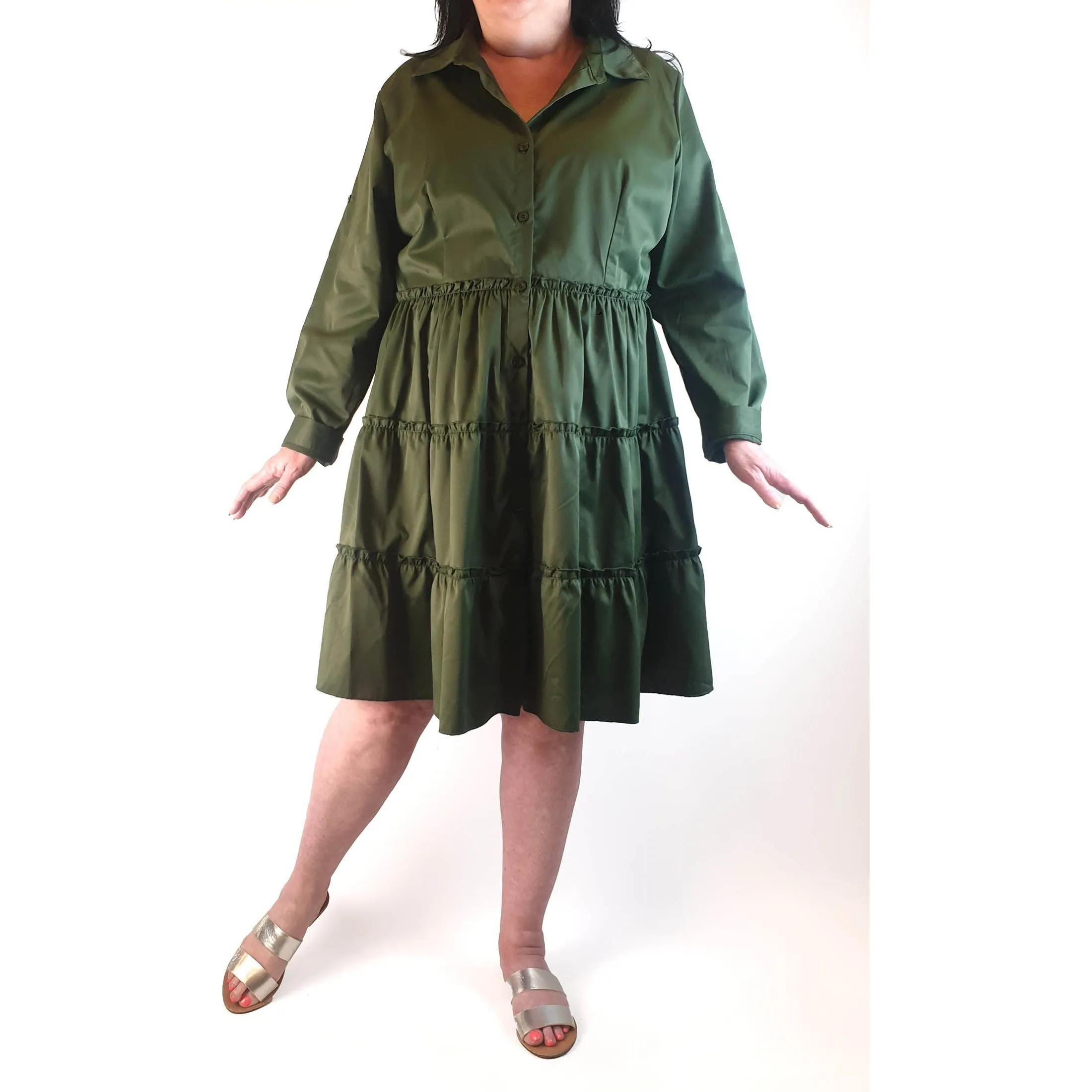 Green long sleeve tiered dress size XL