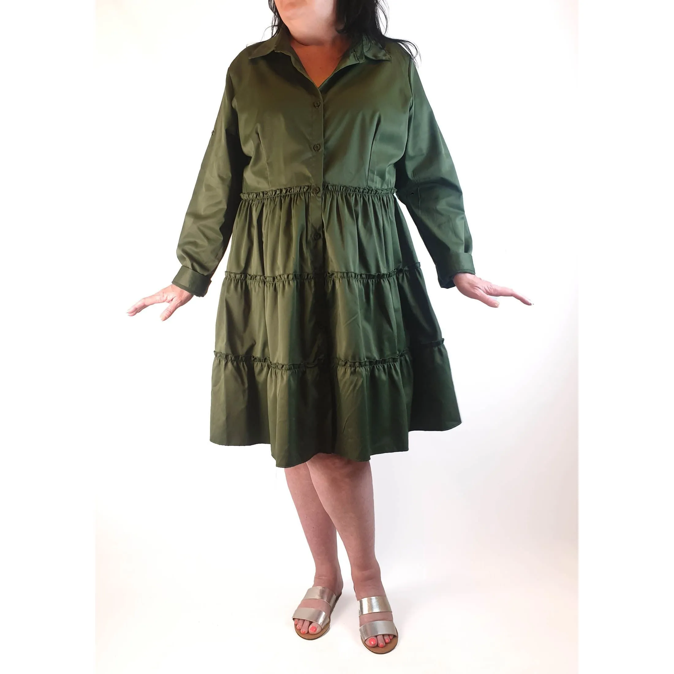 Green long sleeve tiered dress size XL
