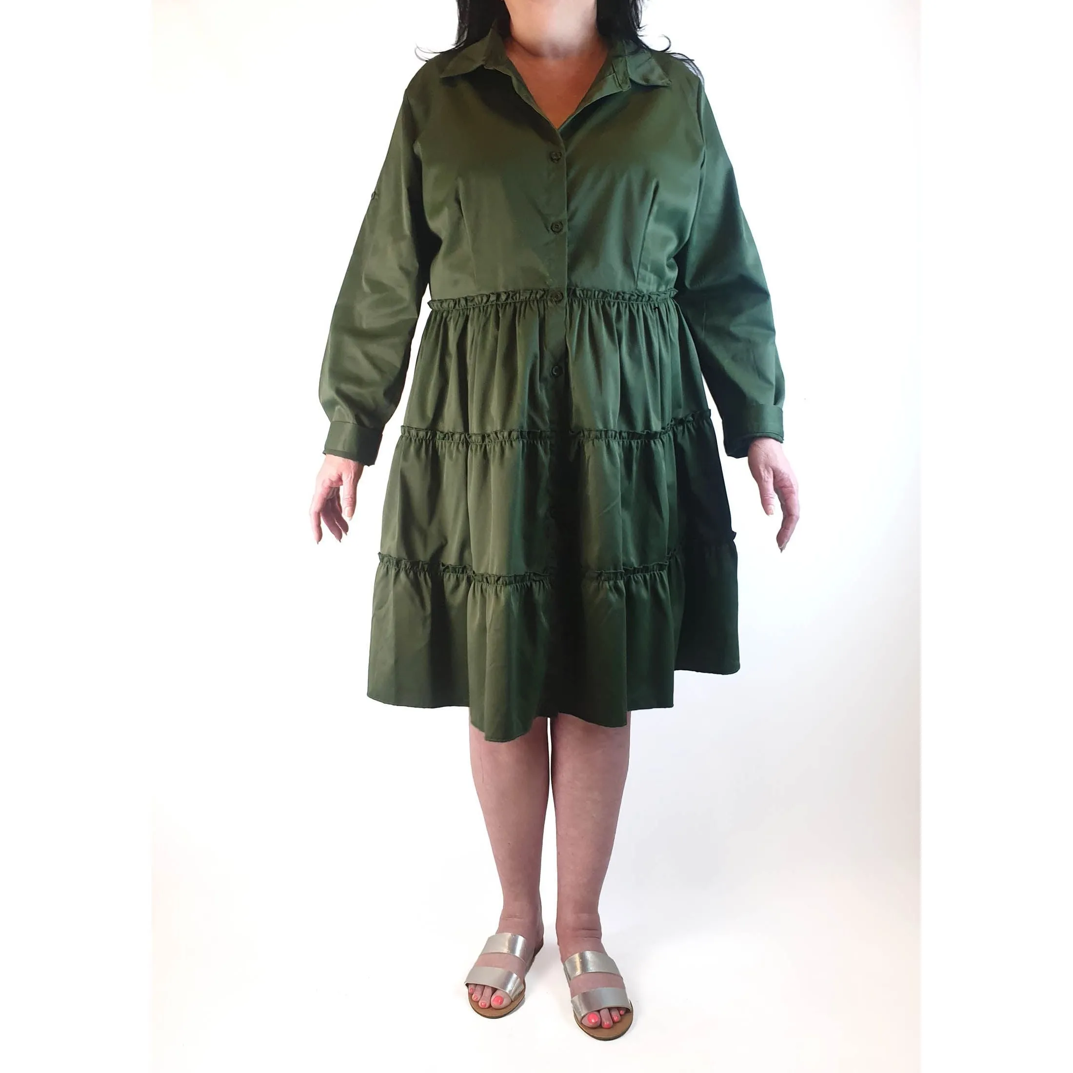 Green long sleeve tiered dress size XL