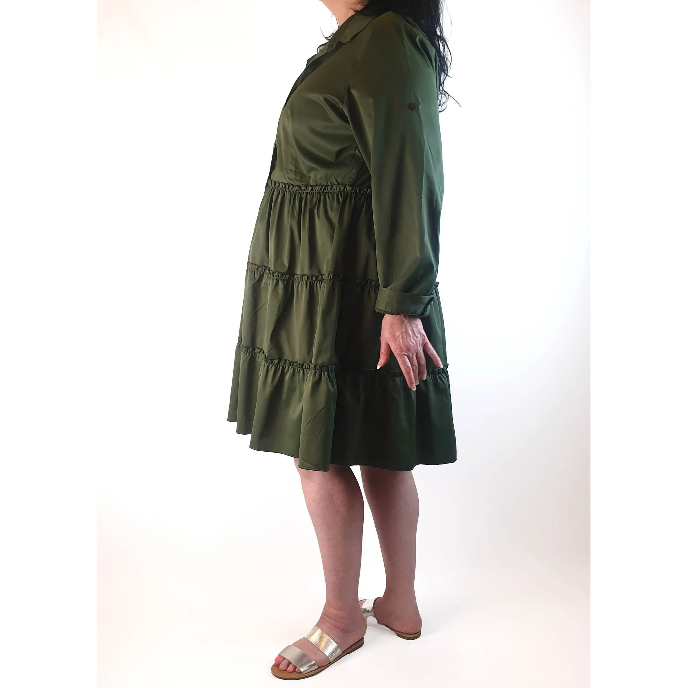 Green long sleeve tiered dress size XL