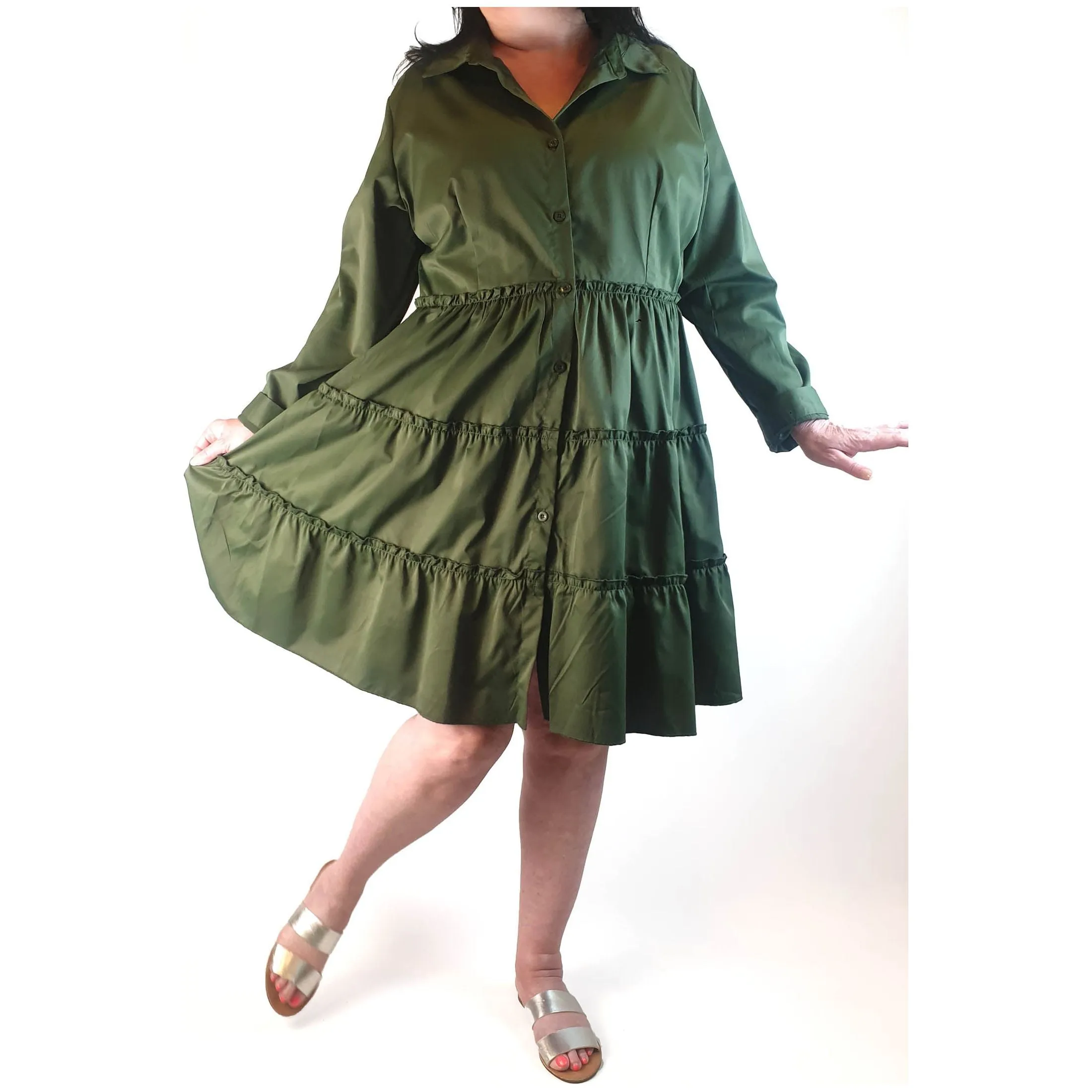 Green long sleeve tiered dress size XL