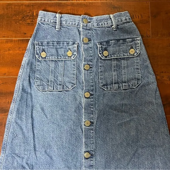 GRLFRND Denim Bebe The Keeper Jean Midi Skirt Button Front Blue Size 24