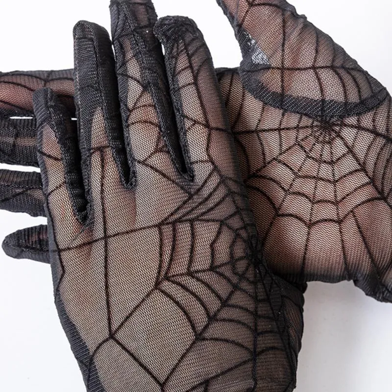 Halloween Spider Web Gloves Tattoo Cover Up Sun Protection For Driving