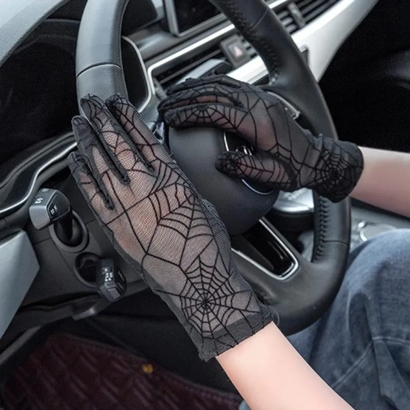 Halloween Spider Web Gloves Tattoo Cover Up Sun Protection For Driving