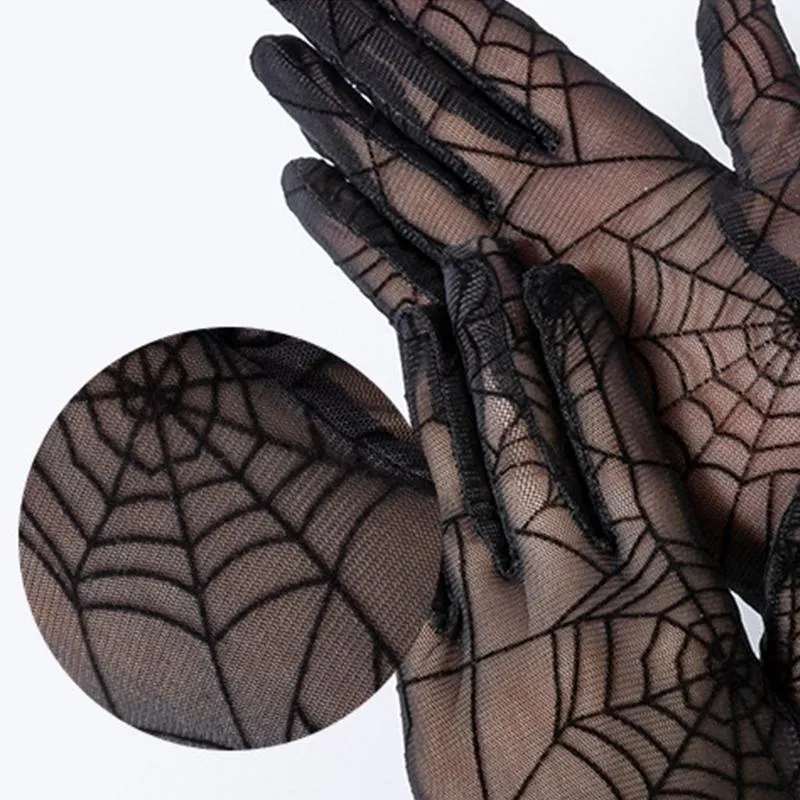 Halloween Spider Web Gloves Tattoo Cover Up Sun Protection For Driving