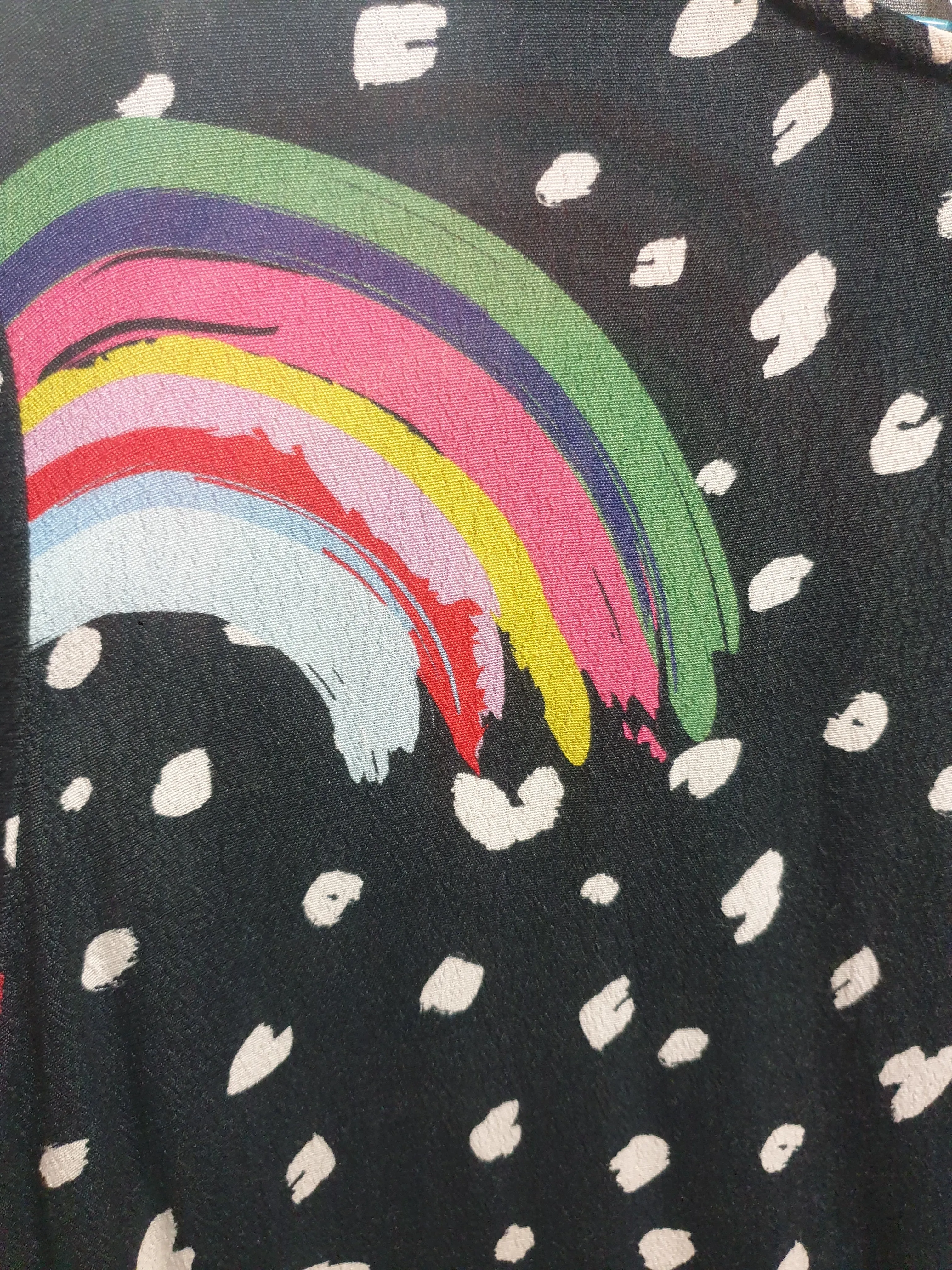 Harvest Lane black rainbow print dress size 8 (note: inconsistencies under the arms)