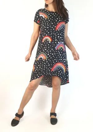 Harvest Lane black rainbow print dress size 8 (note: inconsistencies under the arms)