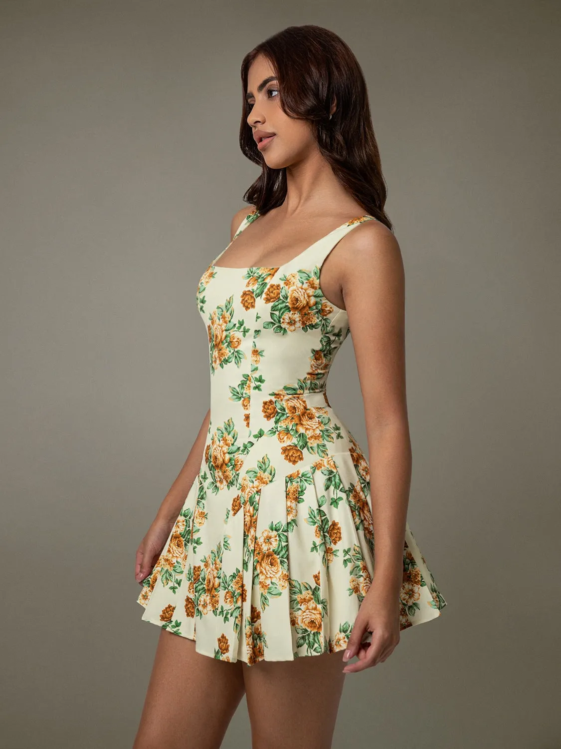 Hazel Blues® |  Floral Sleeveless Mini Pleated Dress