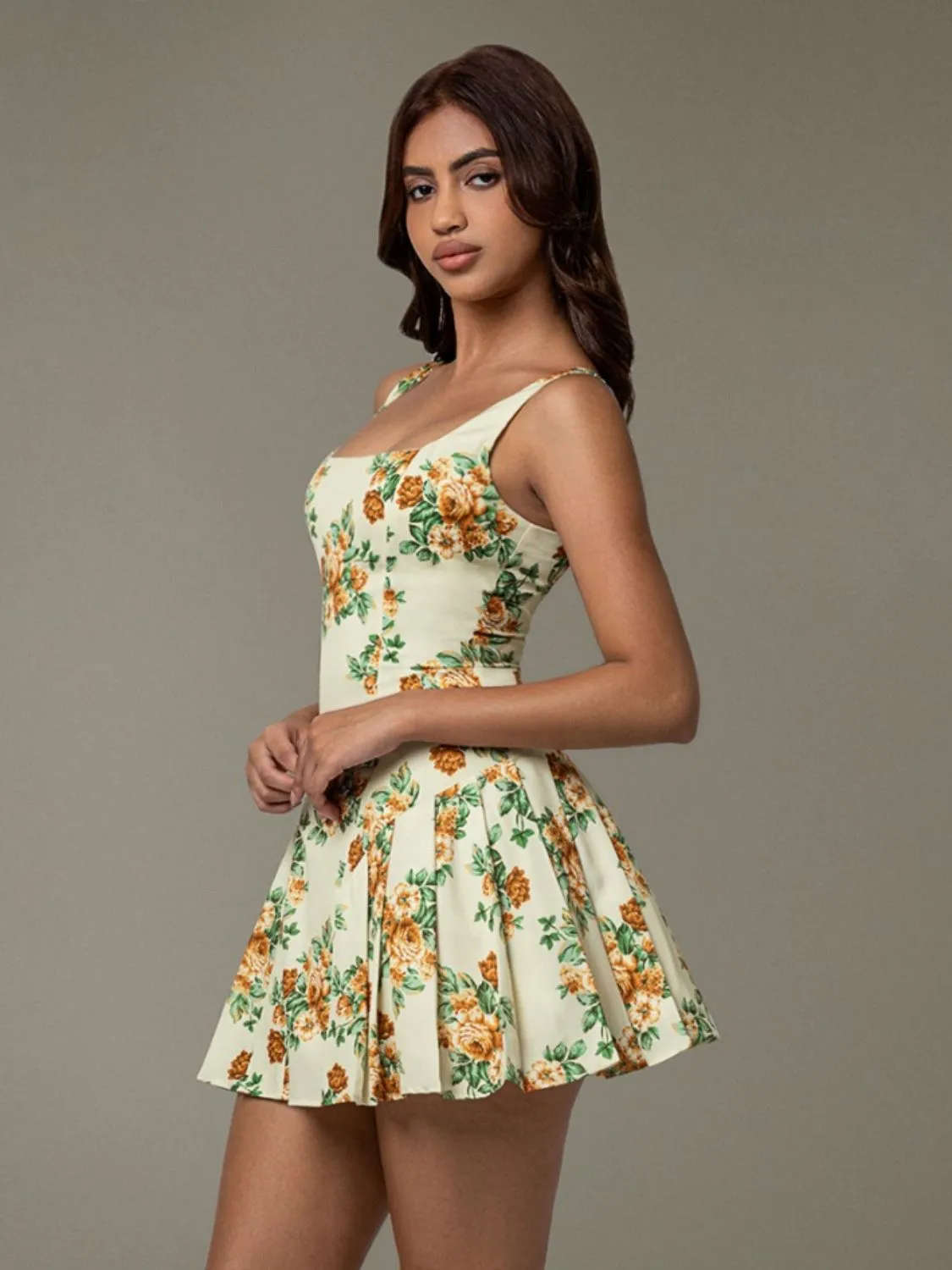 Hazel Blues® |  Floral Sleeveless Mini Pleated Dress