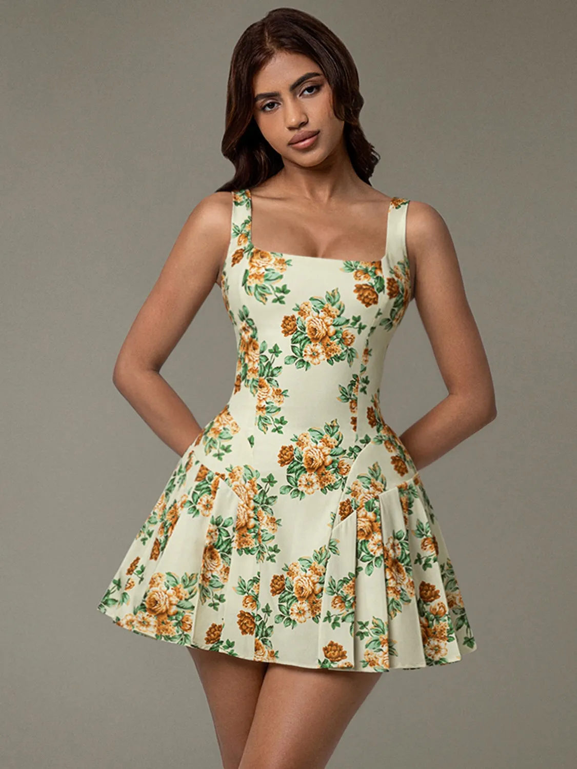 Hazel Blues® |  Floral Sleeveless Mini Pleated Dress